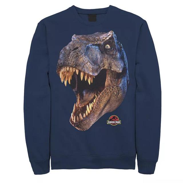 Mens Jurassic Park T-Rex Head Roar Fleece Graphic Pullover Grey Heather Product Image