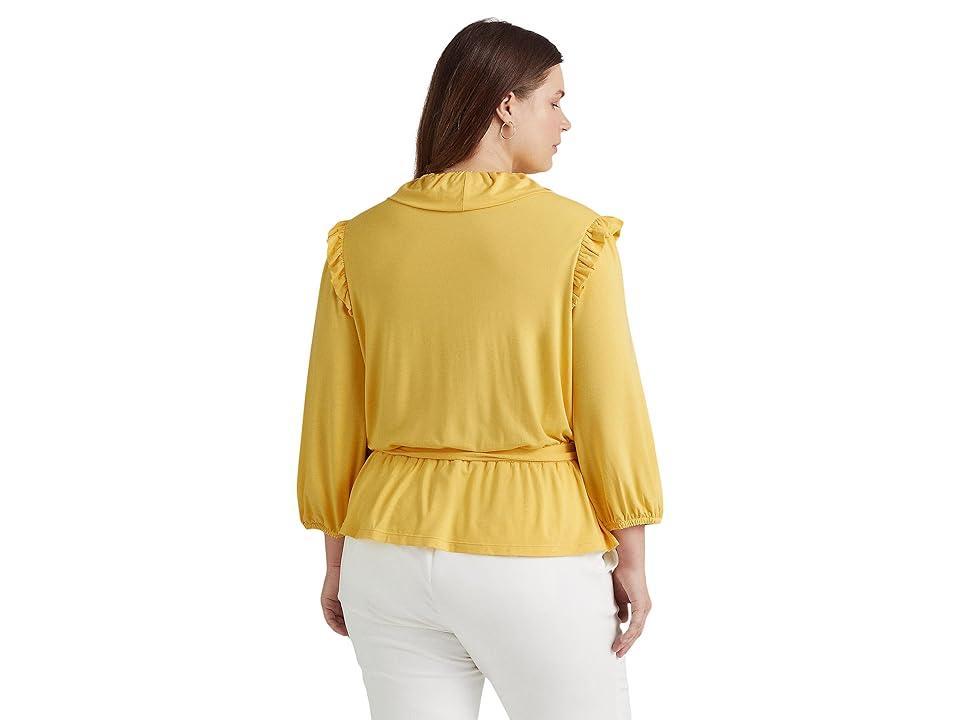 Lauren Ralph Lauren Plus Size Jersey Belted Peplum Top (Sunfish Yellow) Women's Clothing Product Image