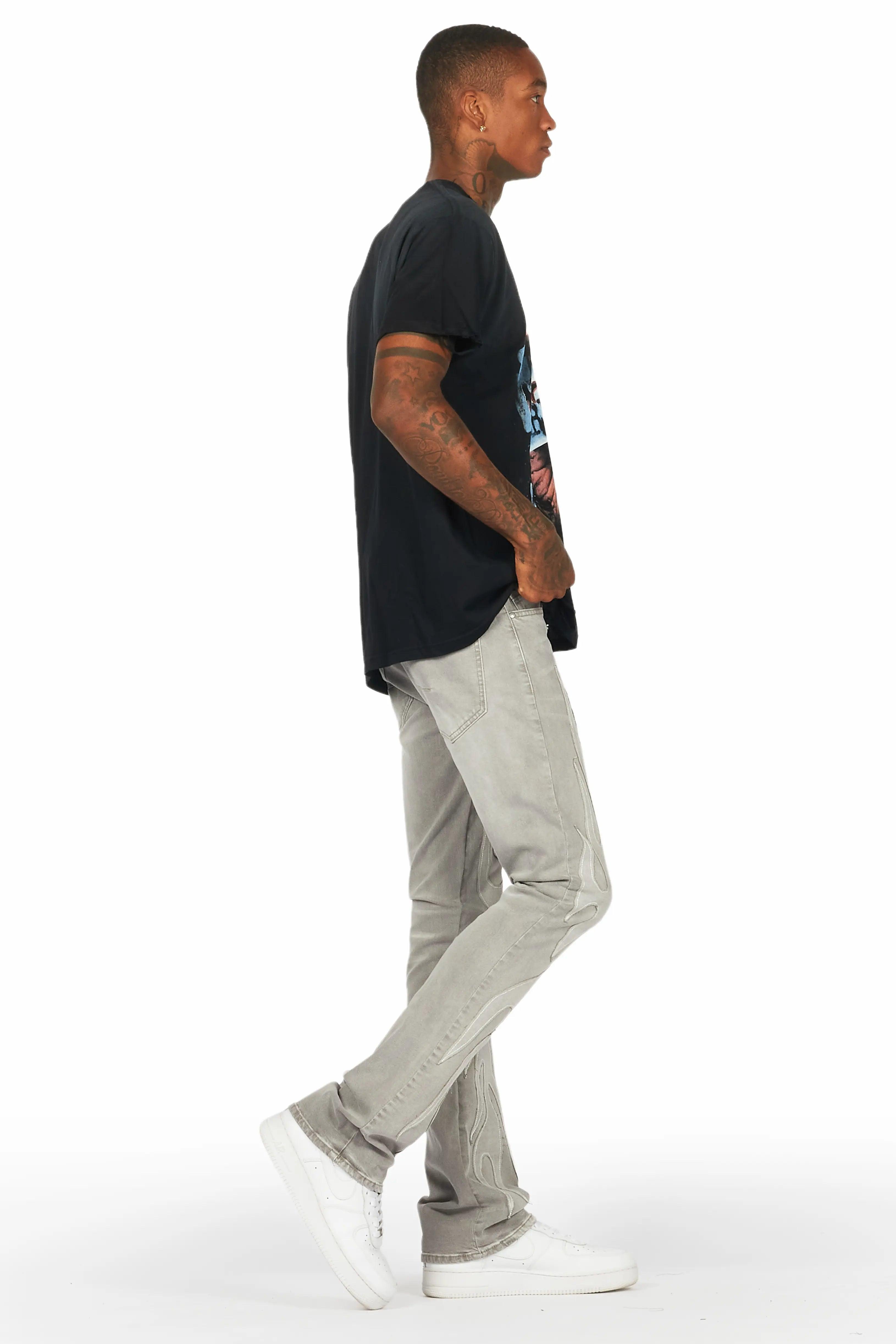 Ebbos Grey Flame Patched Skinny Flare Jean Male Product Image