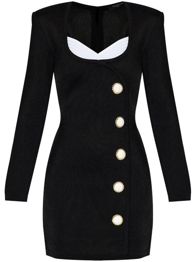 Button-embossed Pencil Dress In Black Product Image