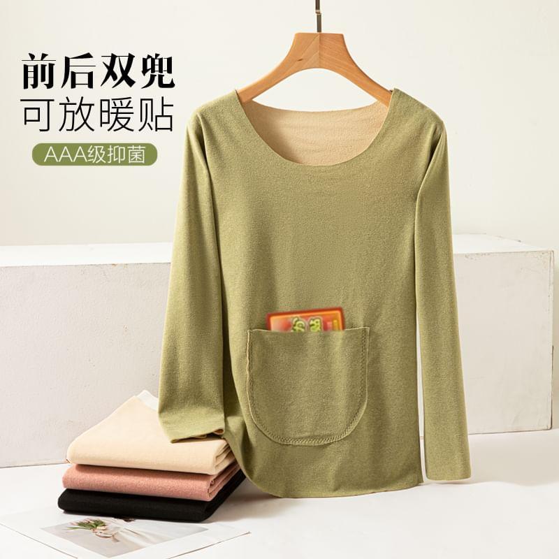 Long-Sleeve Scoop Neck Plain Thermal T-Shirt Product Image