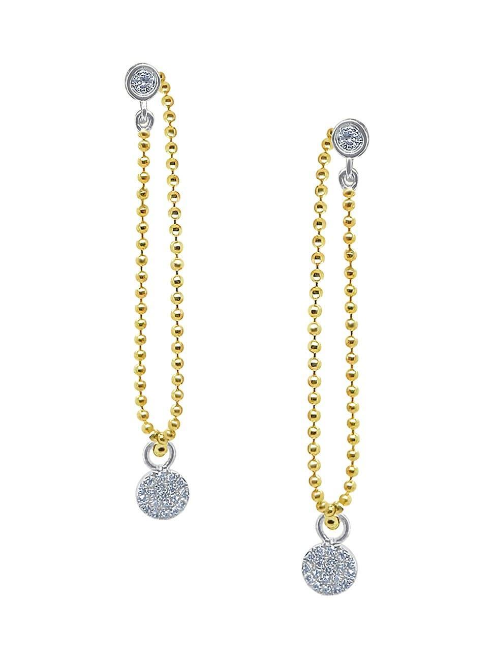 Womens Two-Tone 14K Gold & .1 TCW Diamonds Disc Drop Earrings Product Image