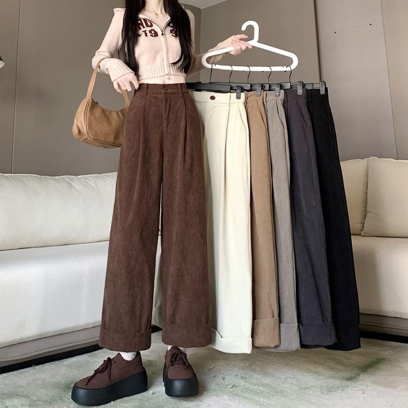 High Waist Plain Cropped Wide Leg Pants Product Image