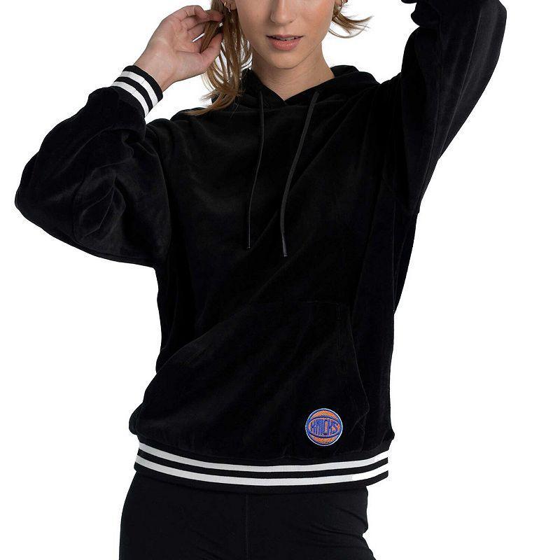 Womens Lusso Black Philadelphia 76ers Nellie Oversized Velour Pullover Hoodie Product Image