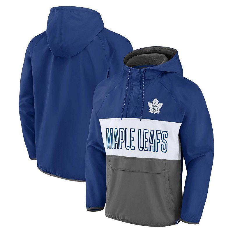 Mens Fanatics Branded Blue/Gray Toronto Maple Leafs Backhand Shooter Defender Anorak Raglan Hoodie Quarter-Zip Jacket Product Image