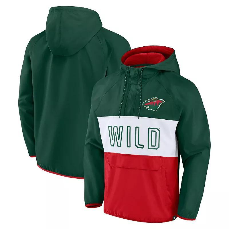 Mens Fanatics Branded /Red Minnesota Wild Backhand Shooter Defender Anorak Raglan Hoodie Quarter-Zip Jacket Product Image