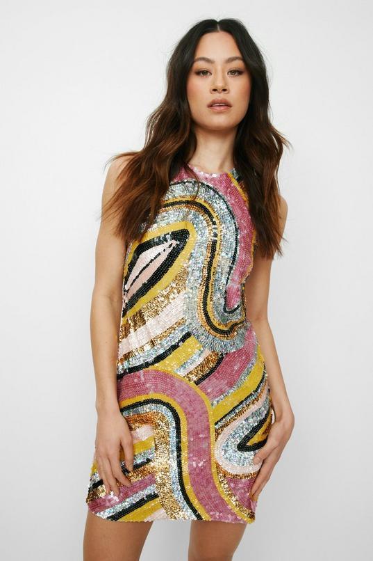 Abstract Statement Sequin Mini Dress Product Image