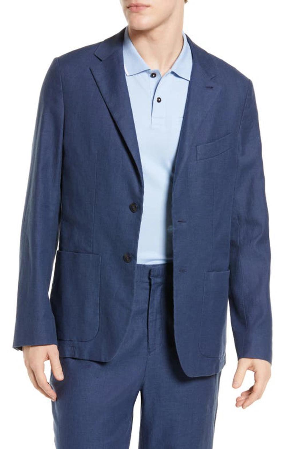 Onich Solid Stretch Linen & Cotton Sport Coat In Blue Product Image