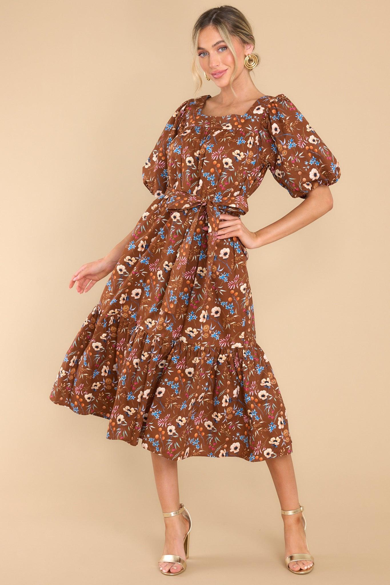 Willa Anemone Chocolate Midi Dress Brown Product Image