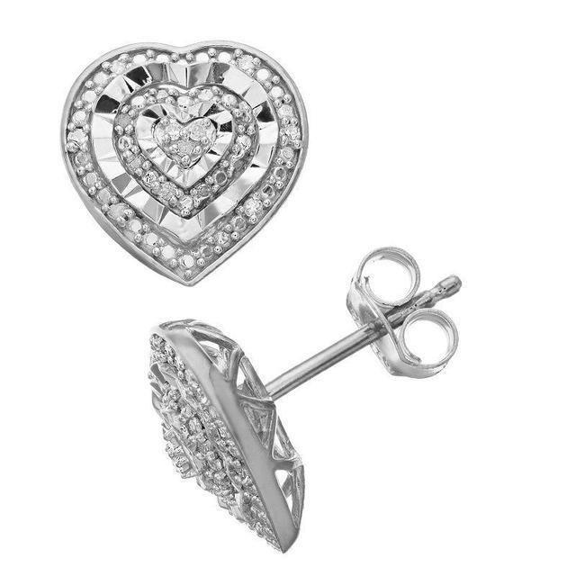 Sterling Silver 1/10 Carat T.W. Diamond Heart Stud Earrings, Womens, White Product Image