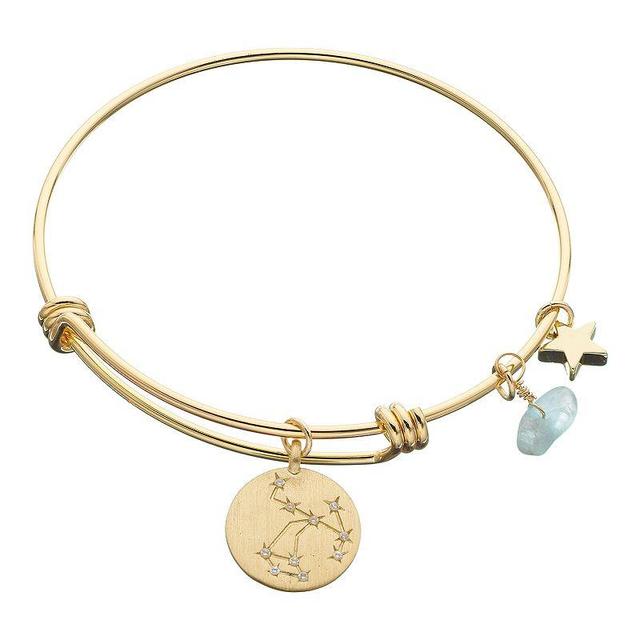 City Luxe Horoscope Cubic Zirconia Disk Bangle Bracelet with Genuine Stone & Star Charm, Womens, Gold Tone Sagittarius Product Image