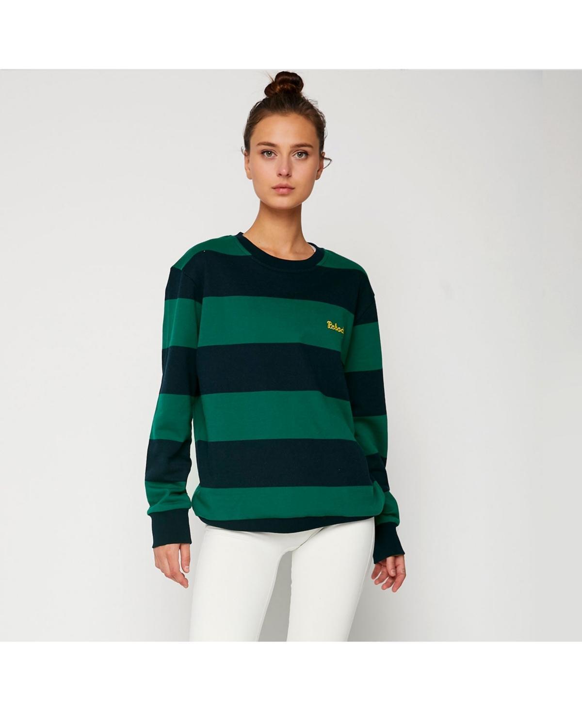 Rebody Active Womens Embroidered Rebody Rugby Striped Sweatshirt Sustainable - Navy Product Image