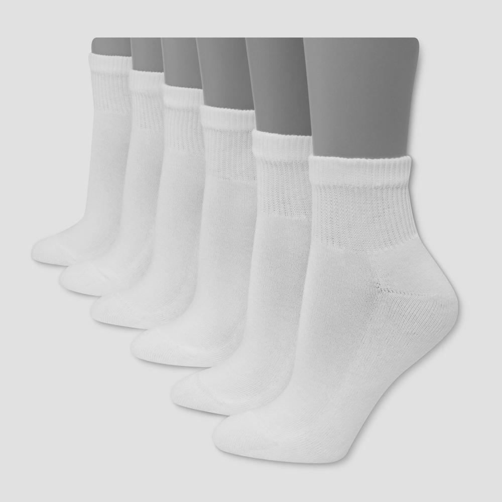 Hanes Premium Women's 6pk Cushioned Ankle Socks - White 8-12 Product Image