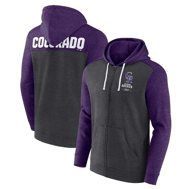 Mens Fanatics Branded Heathered Charcoal/Heathered Purple Colorado Rockies Blown Away Full-Zip Hoodie Product Image