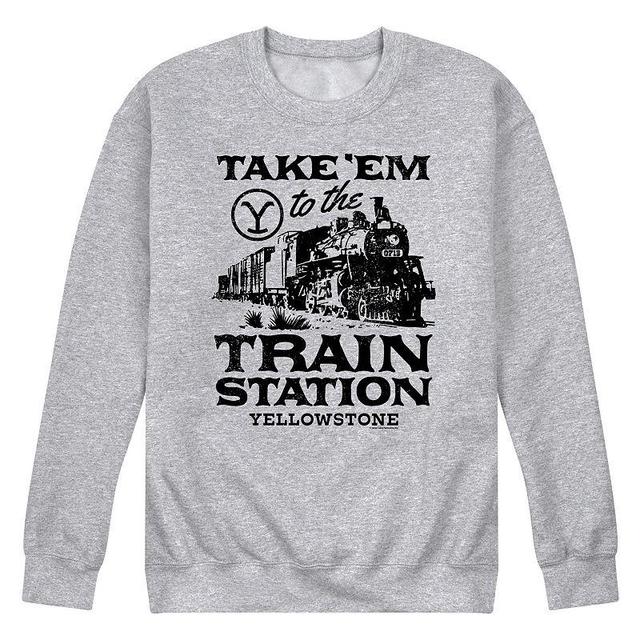 Mens Yellowstone Train Station Fleece Sweatshirt Grey Gray Product Image