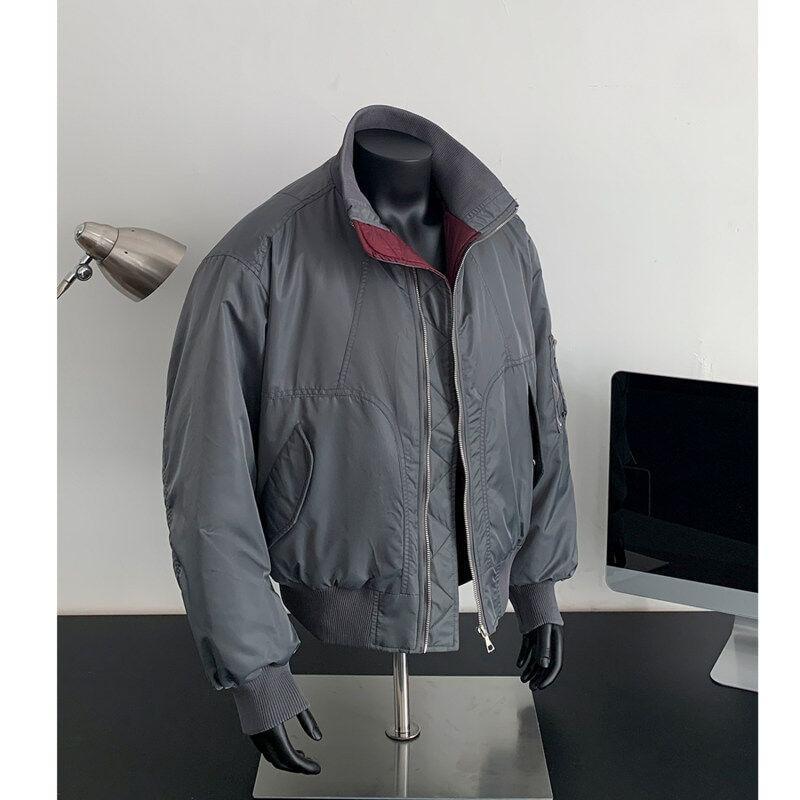 Stand Collar Plain Zip-Up Bomber Jacket Product Image