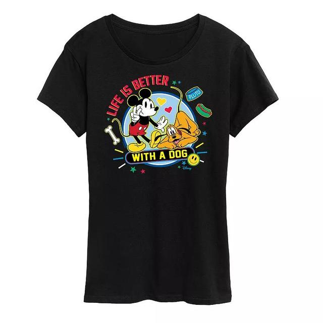 Disneys Mickey Mouse & Pluto Womens Life Is Better With A Dog Graphic Tee Product Image