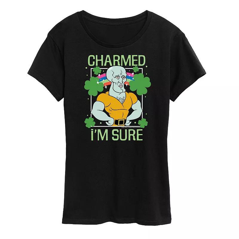 Womens SpongeBob SquarePants Charmed Im Sure Graphic Tee Dark Grey Product Image