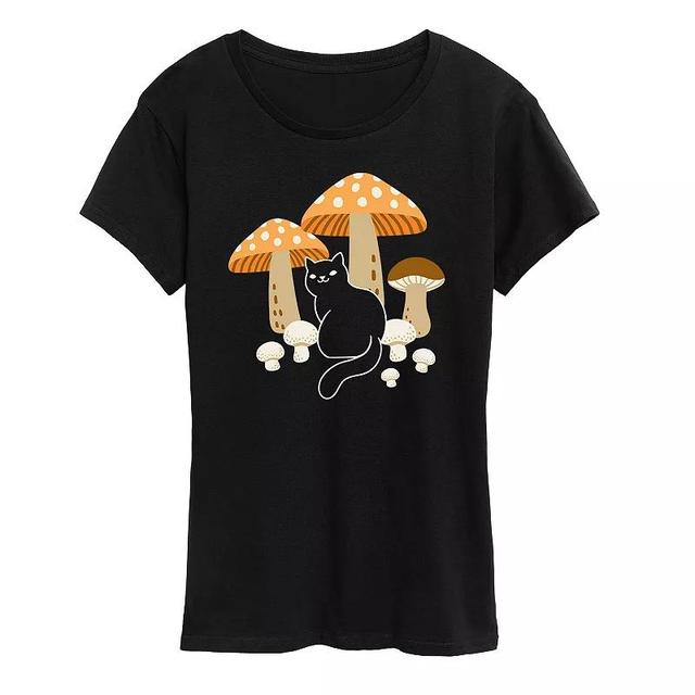 Womens Cat And Mushrooms Graphic Tee, Girls Product Image