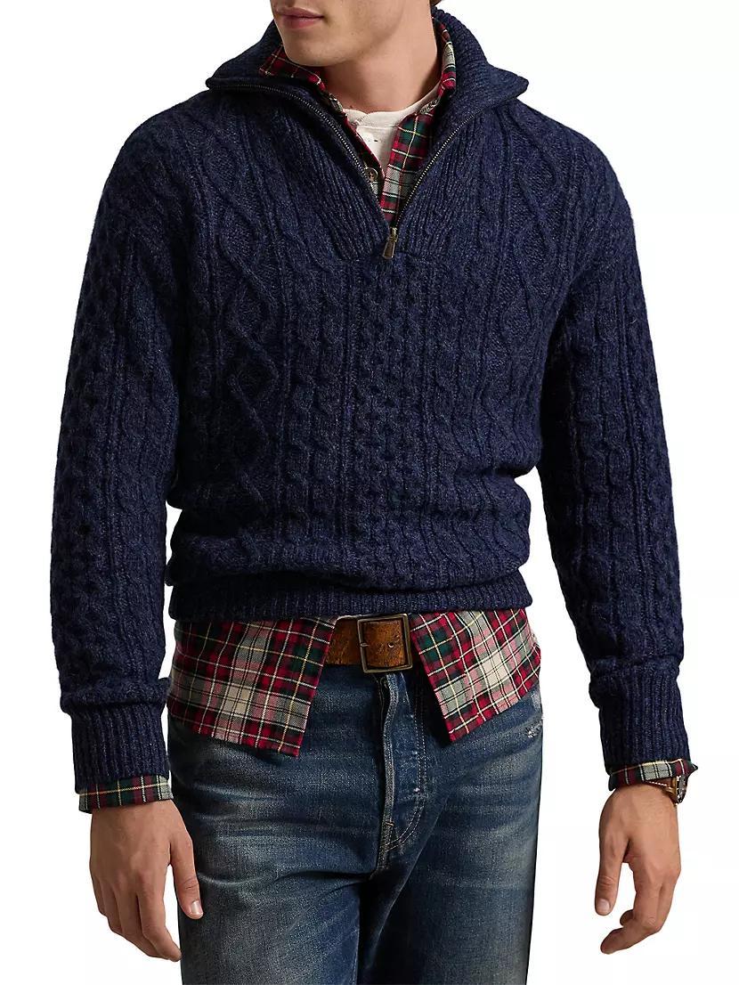 Wool-Alpaca Cable-Knit Half-Zip Pullover Product Image