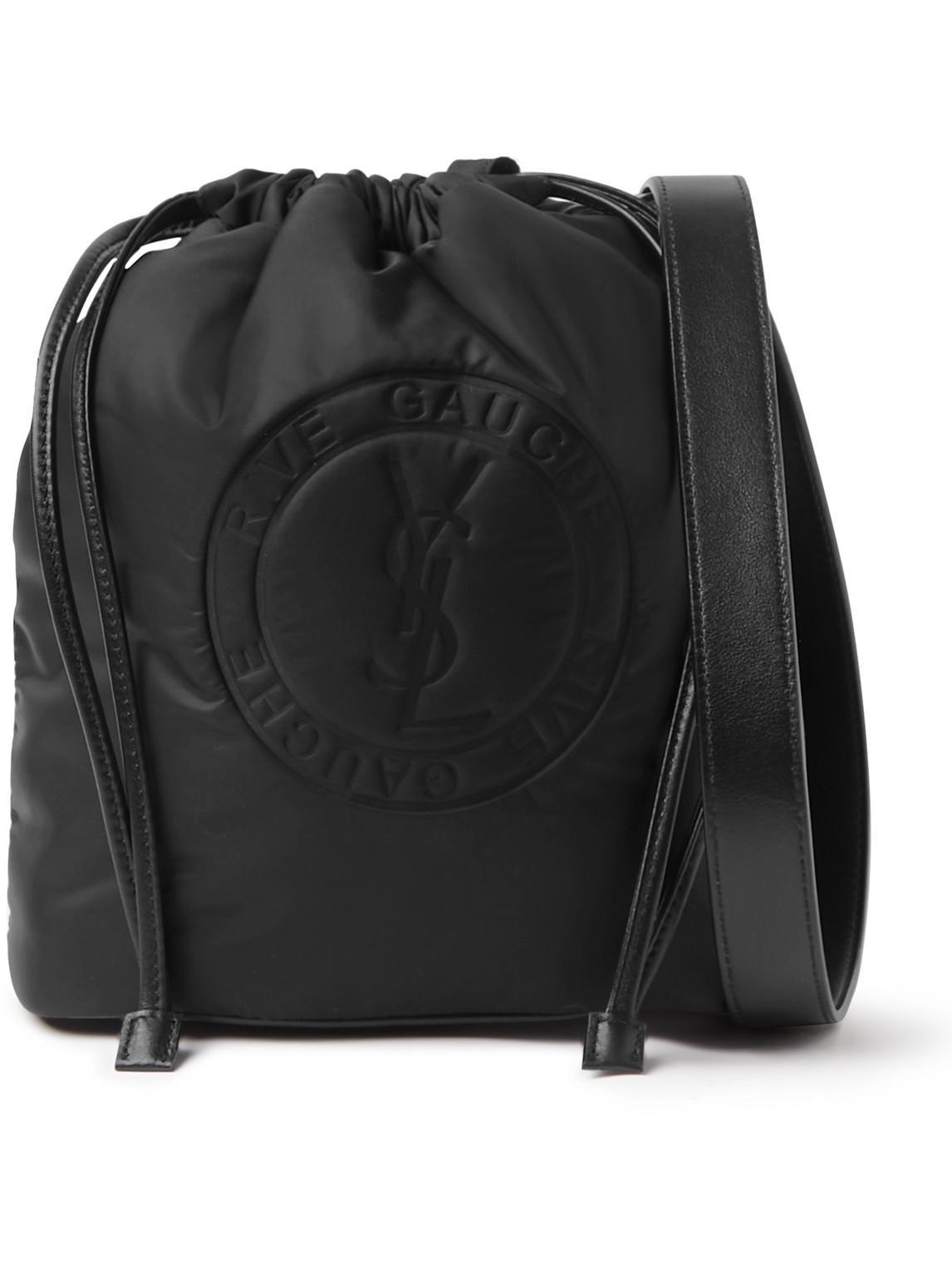 Rive Gauche Logo-debossed Padded Nylon Bucket Bag In Black Product Image