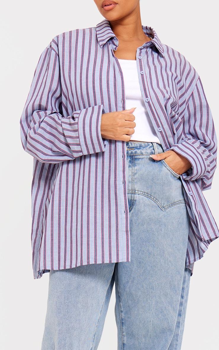 Plus Blue Striped Oversized Shirt Product Image