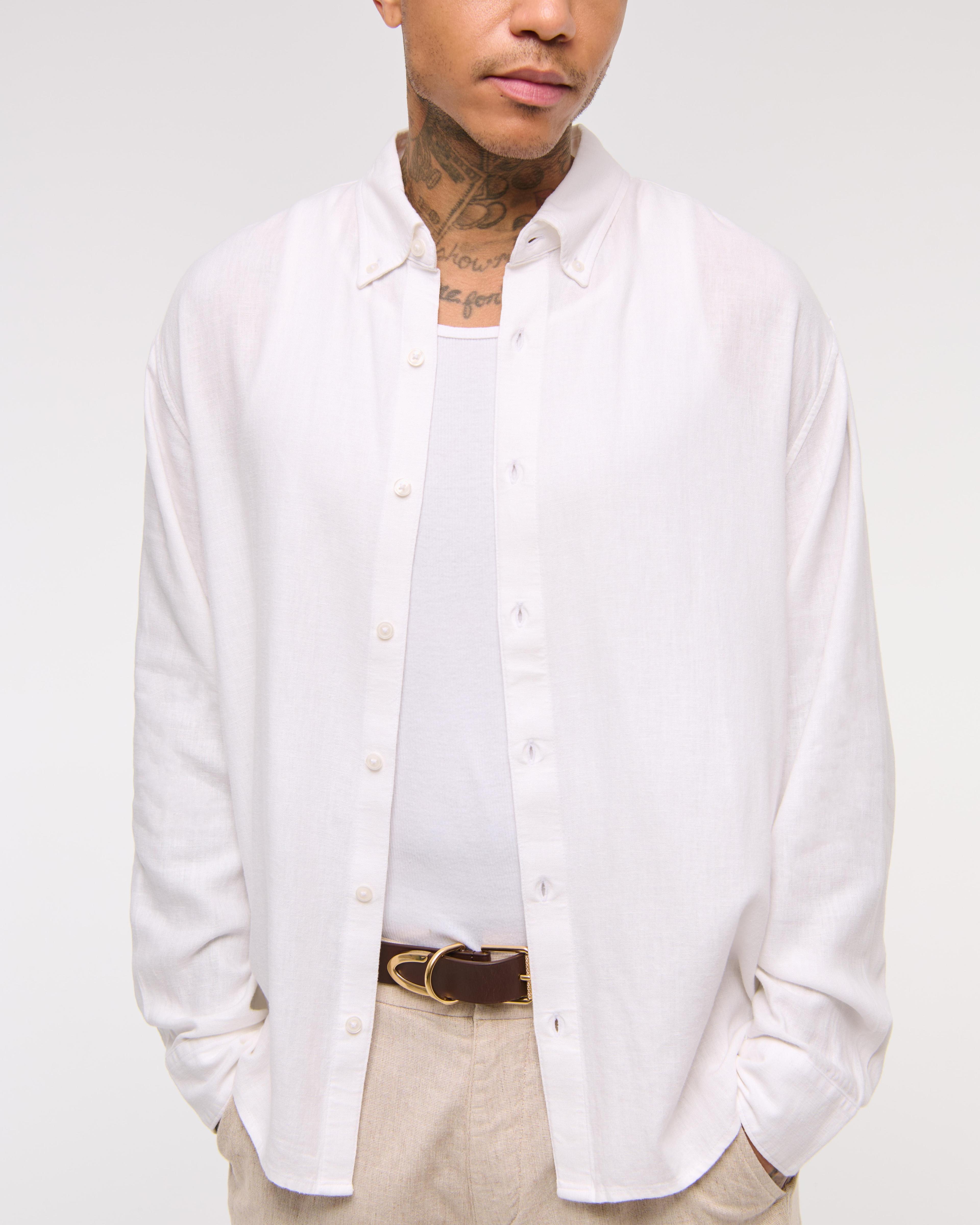 Summer Linen-Blend Button-Up Shirt Product Image