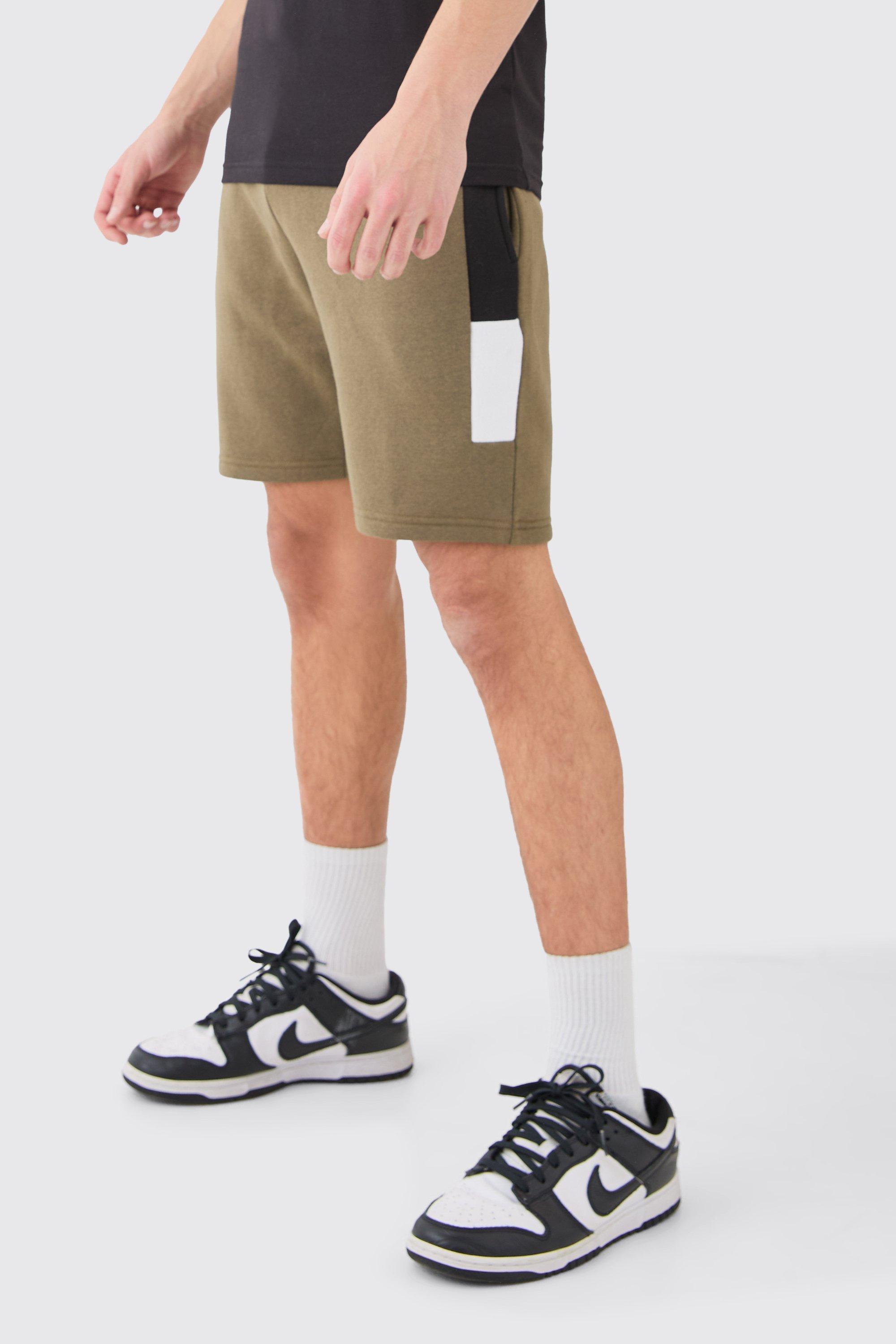 Mens Green Slim Fit Colour Block Shorts, Green Product Image