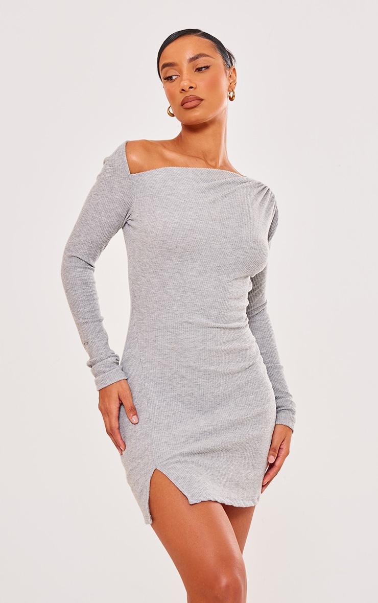 Grey Rib Cut Out Shift Dress Product Image