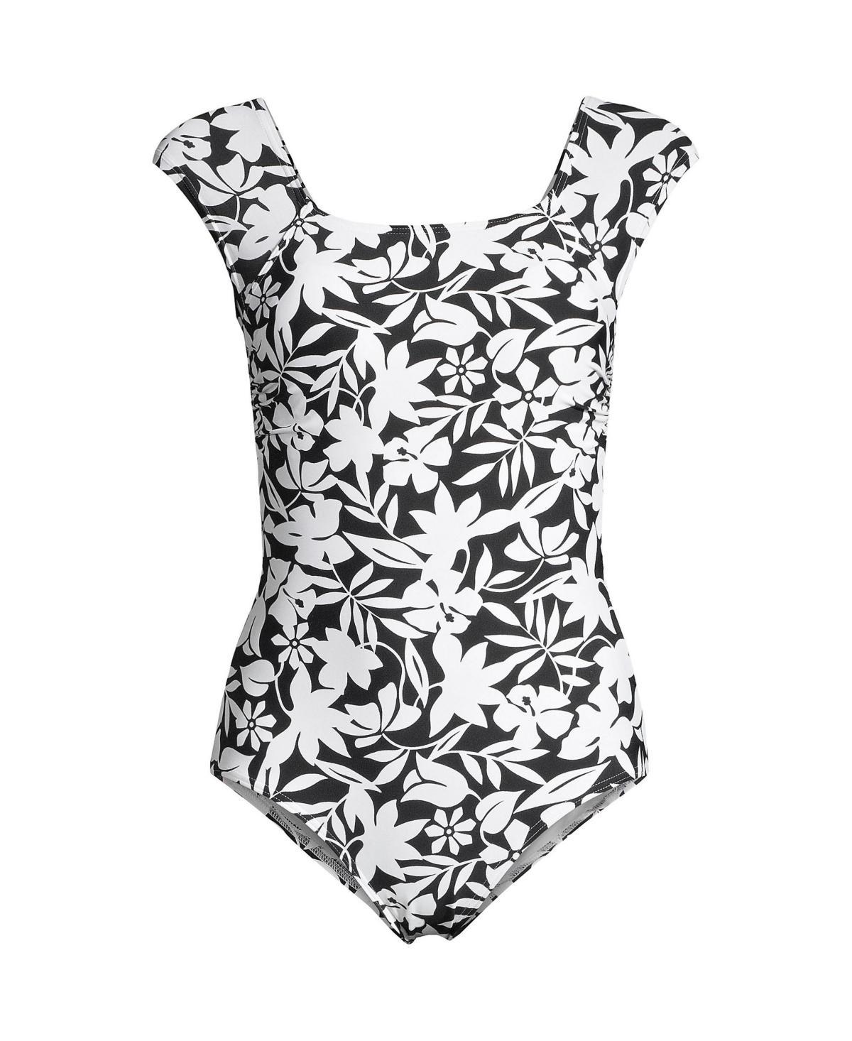 Womens Lands End D-Cup UPF 50 Tummy Control Cap Sleeve One-Piece Swimsuit Product Image