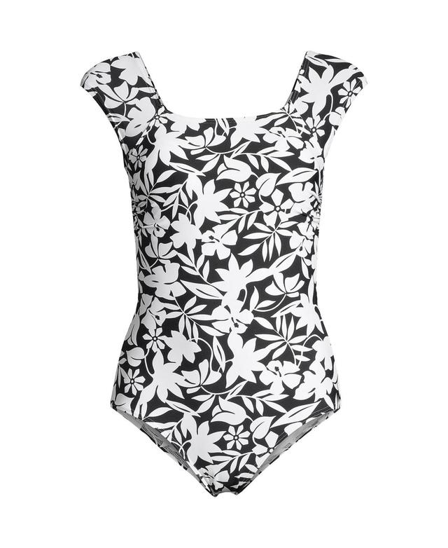 Womens Lands End D-Cup UPF 50 Tummy Control Cap Sleeve One-Piece Swimsuit Product Image