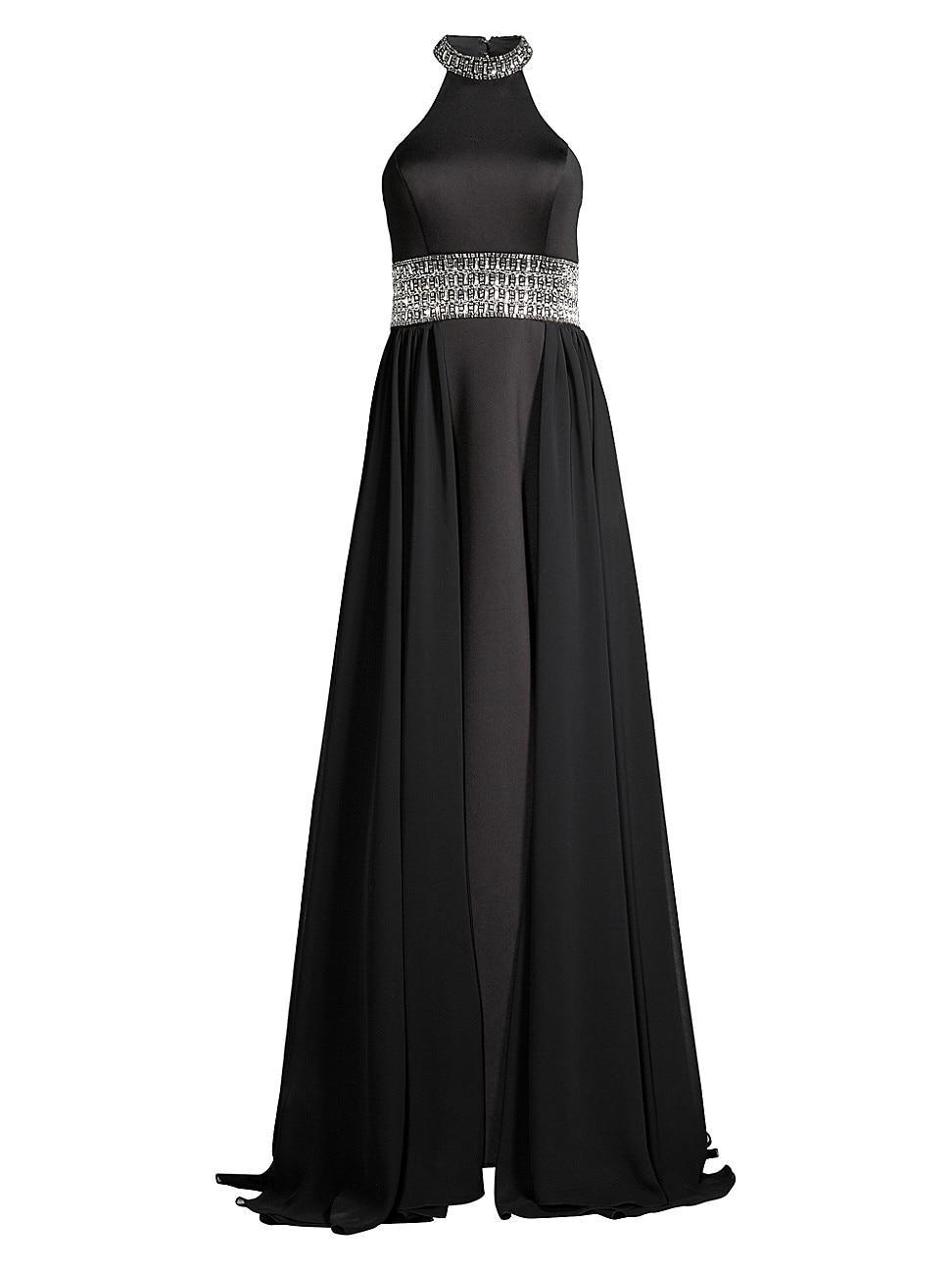 Womens Halter Embellished Chiffon Gown Product Image