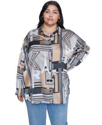 Plus Size Printed Long-Sleeve Blouse, Created for Macy's  Product Image