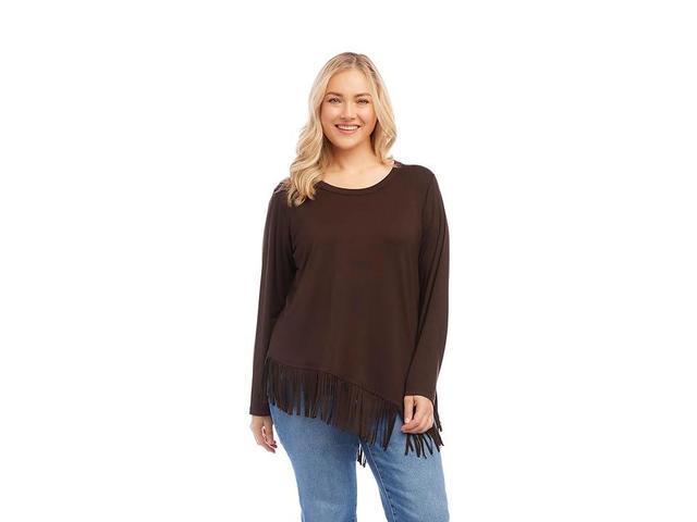 Karen Kane Asymmetric Long Sleeve Fringe Top Product Image