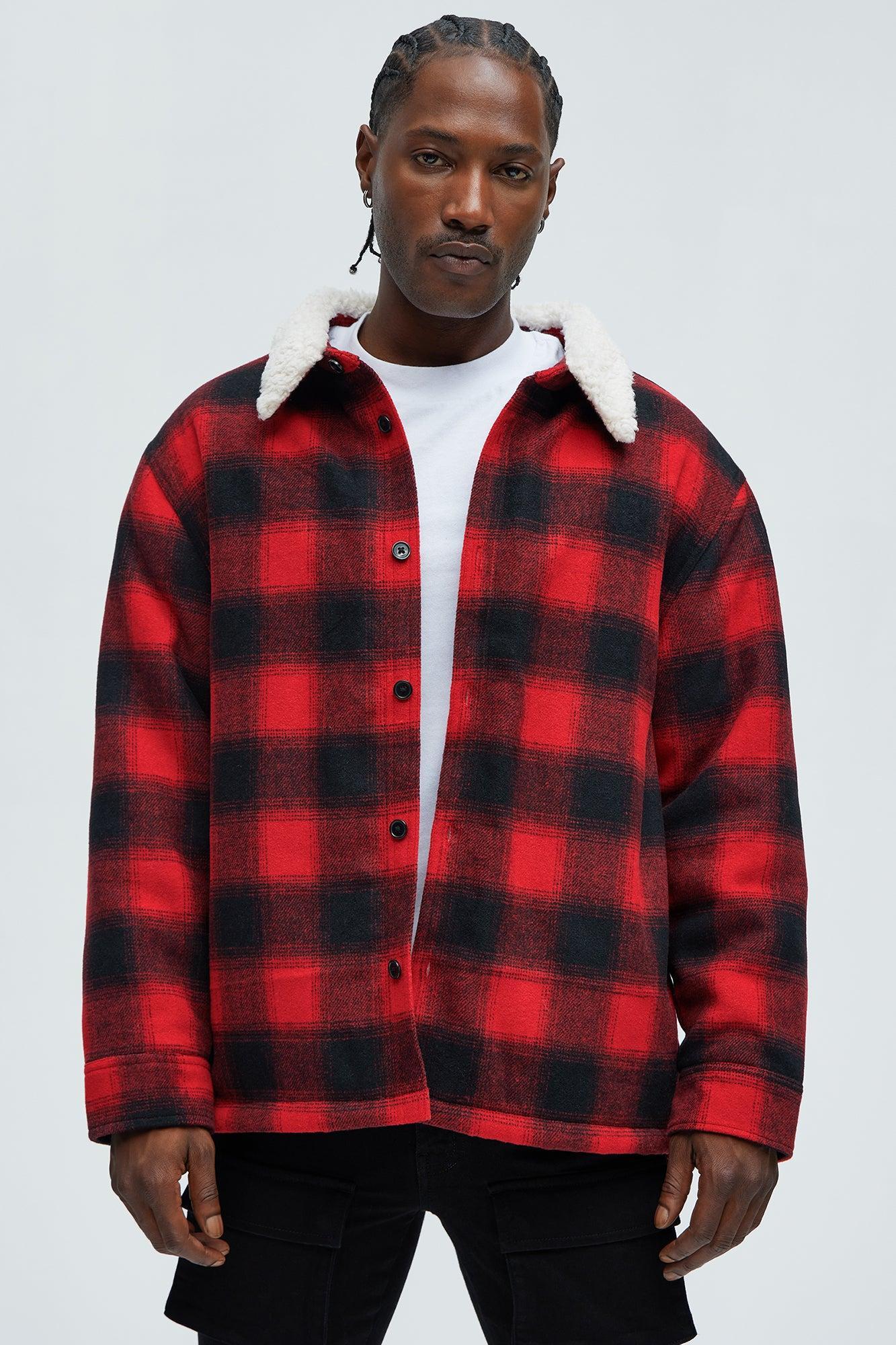 Sherpa Flannel Shacket - Red/Black Product Image