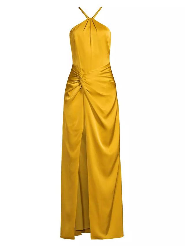 Ruched Satin Halterneck Maxi Dress Product Image