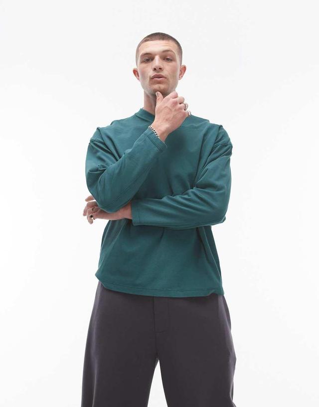 Topman v neck long sleeve washed t-shirt in green Product Image