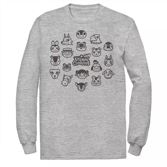 Big & Tall Animal Crossing Characters Heads Group Long Sleeve, Mens Athletic Grey Product Image