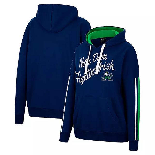 Womens Colosseum Notre Dame Fighting Irish Serena Oversized Sleeve Striping Pullover Hoodie Blue Product Image