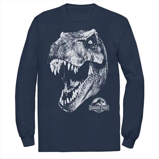 Mens Jurassic Park T-Rex White Head Roaring Tee Blue Product Image