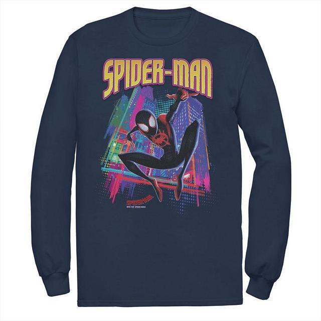 Mens Marvel Into The Spider-Verse Neon Skyline Tee Blue Product Image