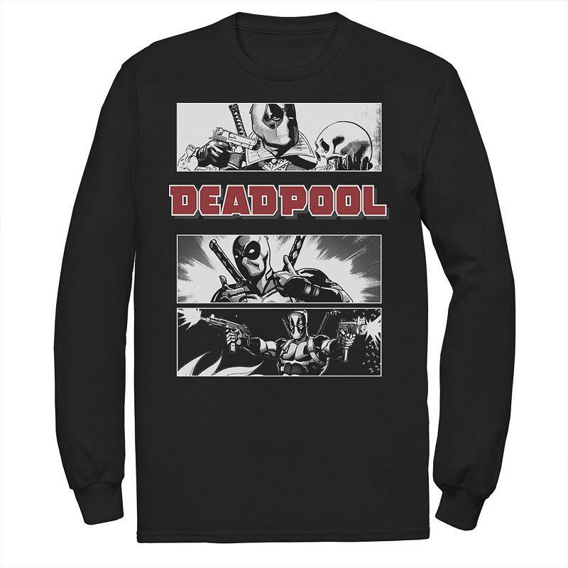 Mens Marvel Deadpool Title Logo Comic Panels Long Sleeve Graphic Tee Product Image