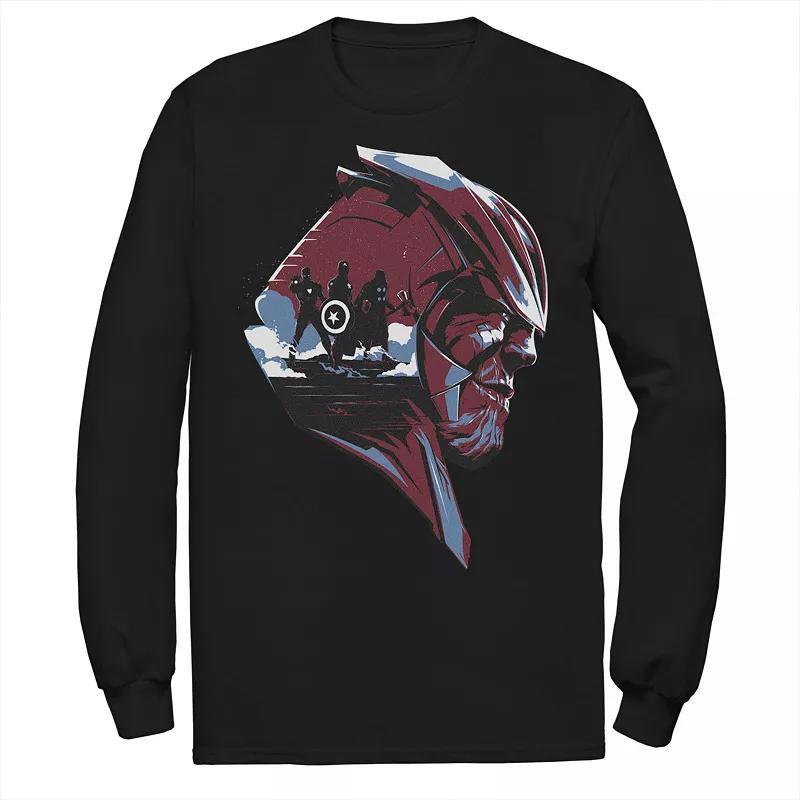 Mens Marvel Avengers Endgame Thanos Head Avengers Silhouette Long Sleeve Graphic Tee Black Product Image