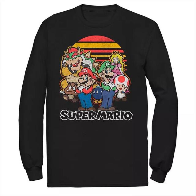 Mens Super Mario Retro Sunset Group Shot Long Sleeve Tee Product Image