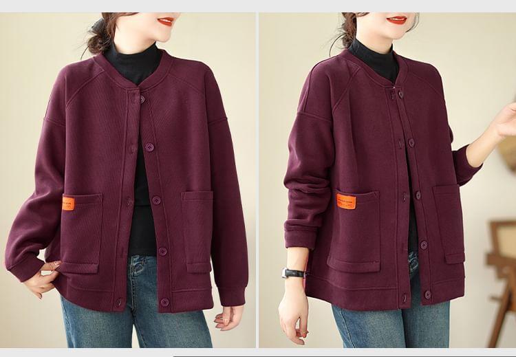 Crewneck Button-Up Plain Jacket Product Image