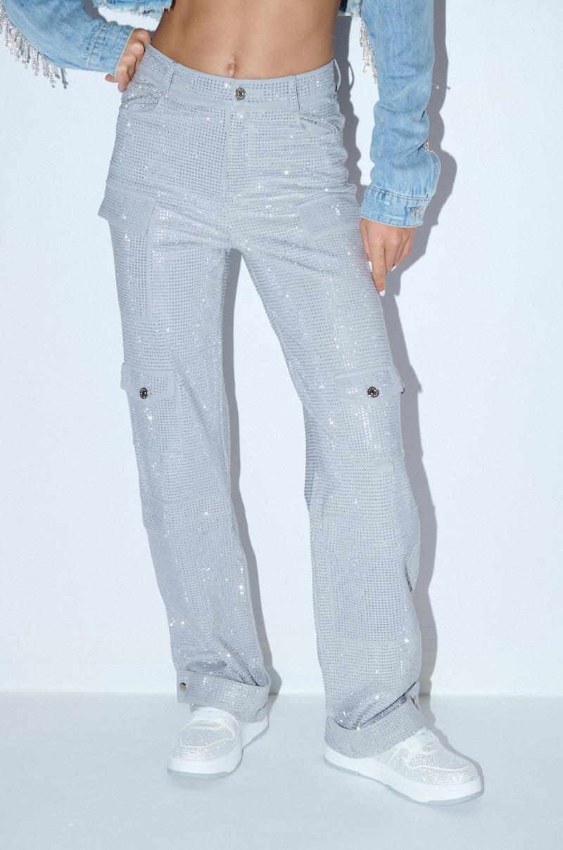 AMMO BONNE SOIREE RHINESTONE CARGO PANTS IN GREY Product Image