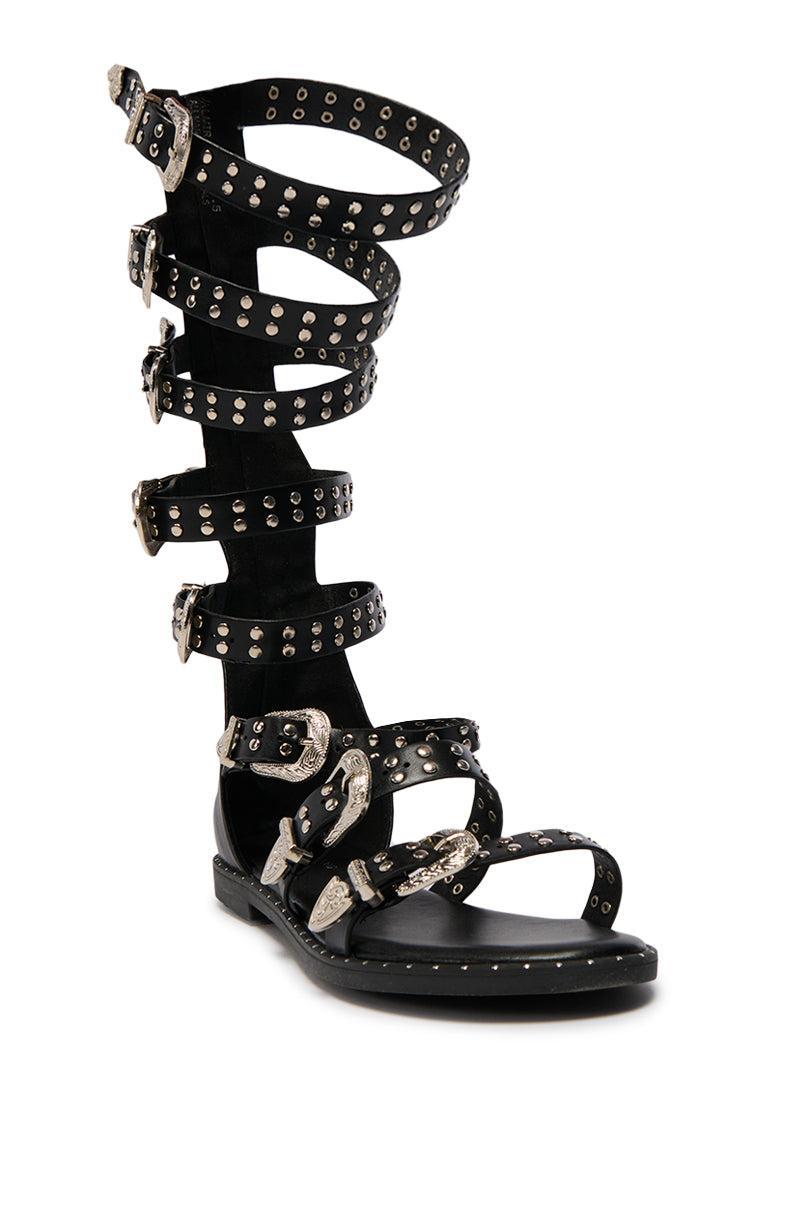 AZALEA WANG PALMIRA BLACK SILVER BUCKLE GLADIATOR SANDAL Product Image