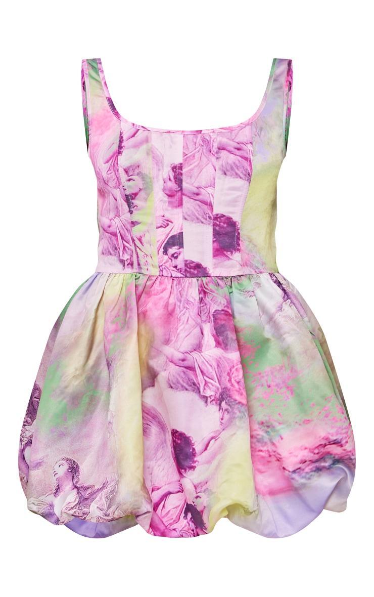 Multi Renaissance Print Strappy Corset Puff Ball Dress Product Image