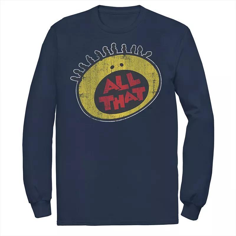 Mens Nickelodeon All That Classic Vintage Face Logo Title Long Sleeve Graphic Tee Blue Product Image