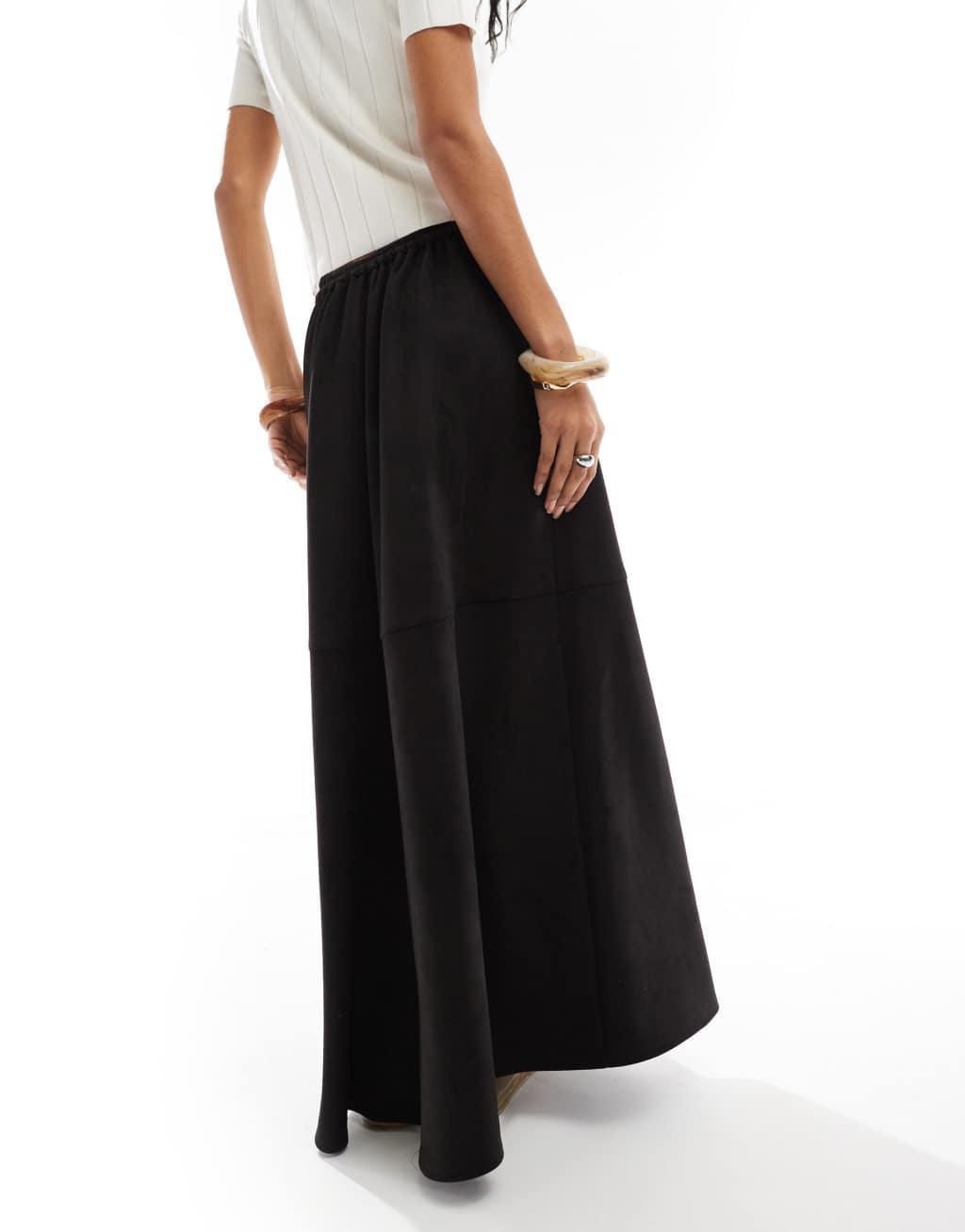 ASOS DESIGN suedette circle maxi skirt in black Product Image